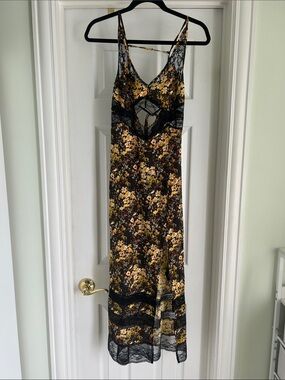 Urban Outfitters Black and Mustard Floral Lace Maxi Dress